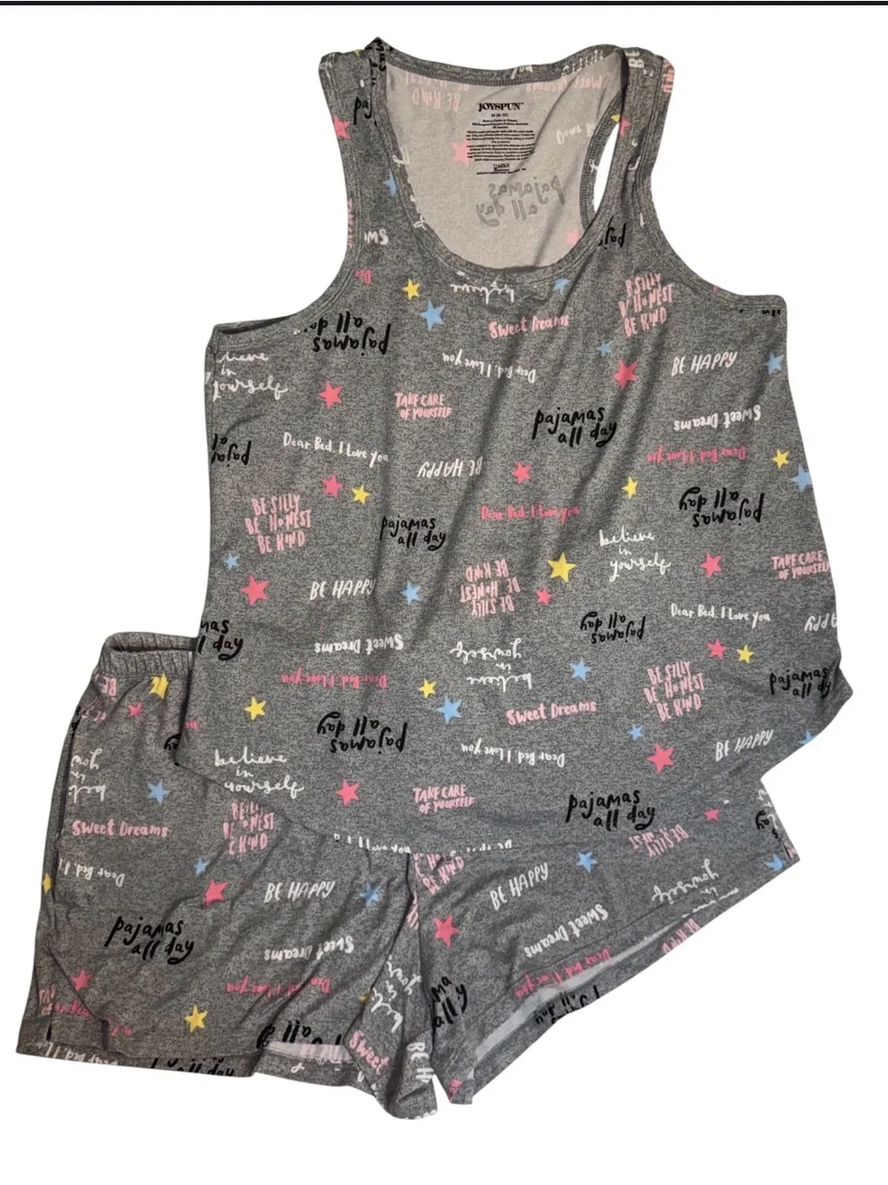 JOYSPUN  SLEEPWEAR SHORTY SET Gray Print Tank & Shorts Many